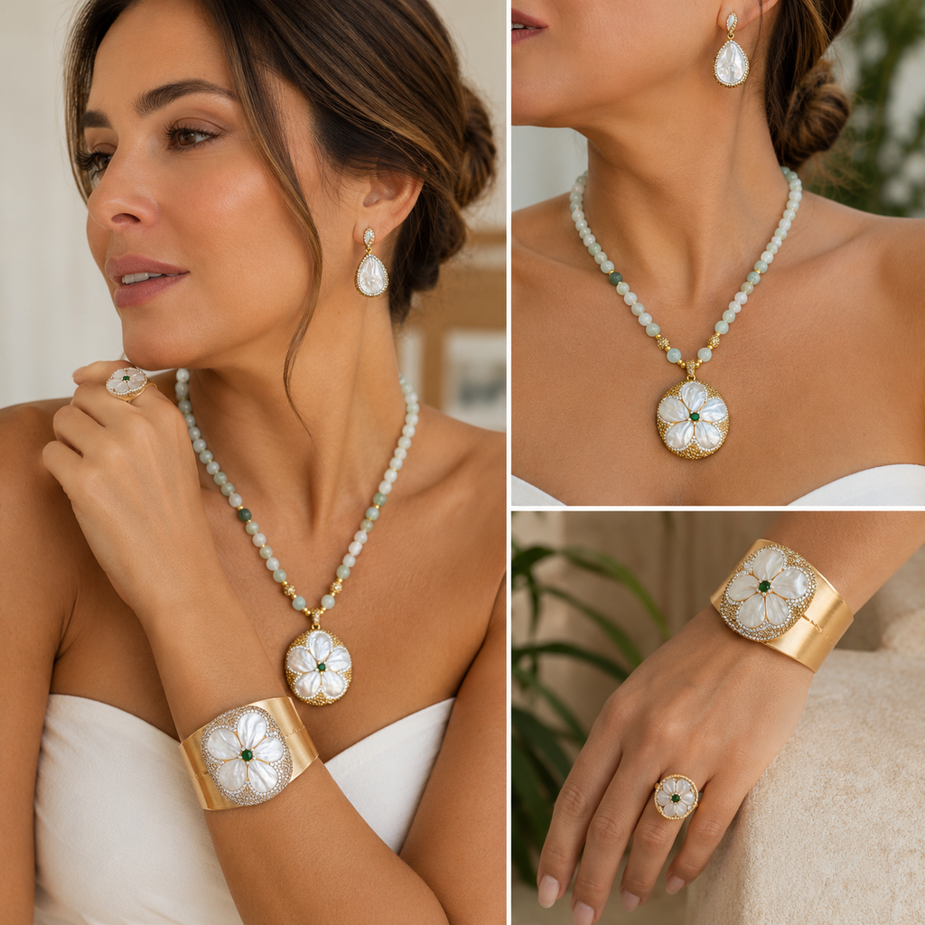 Green Mother of Pearl Blossom Set